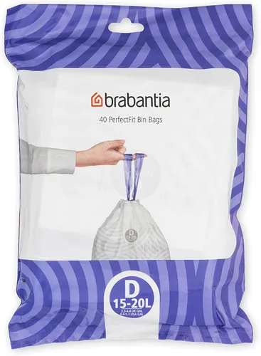 Miniatura 16 de Bolsas de basura Brabantia PerfectFit (Tamaño M/16 Gal) Bolsas gruesas de plástico para caneca de basura con asas de cordón (40 bolsas)