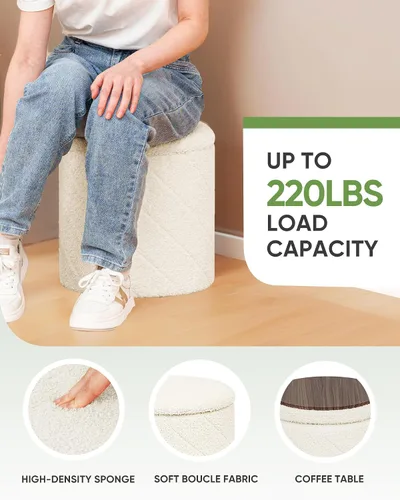 Miniatura 6 de B FSOBEIIALEO Otomana con almacenamiento, Otomana redonda de bouclé con bandeja, taburete reposapiés para dormitorio, sala de estar, blanco, 32,99