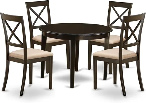 East West Furniture BOST5-CAP-C - Juego de comedor de 5 piezas para 4 personas, incluye una mesa de cocina redonda y 4 sillas de comedor de tela de
