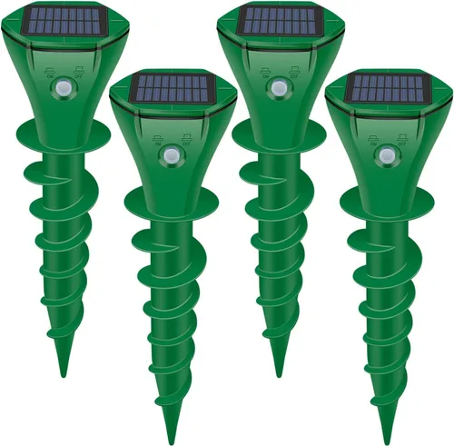 Repelente de topos alimentado por energía solar, paquete de 4 repelente ultrasónico de gopher IP65 impermeable para césped, jardín, patio, repelente