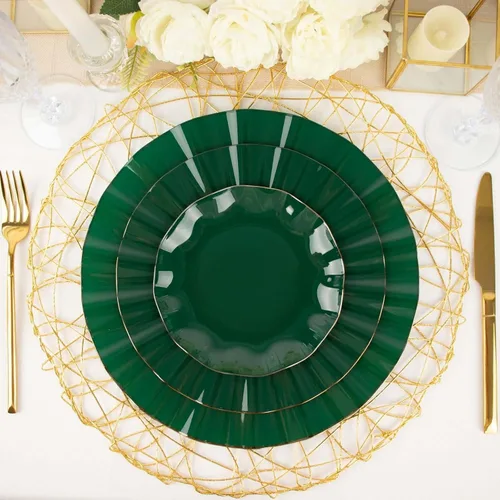 Miniatura 200 de Tableclothsfactory Paquete de 10 platos redondos de plástico negro de 6 pulgadas para ensalada de postre, platos desechables con borde ondulado