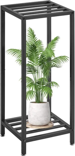 Miniatura 8 de IBUYKE Soporte para plantas de 30 pulgadas de alto para interiores, soporte de esquina de madera de 2 niveles, estante redondo moderno para plantas