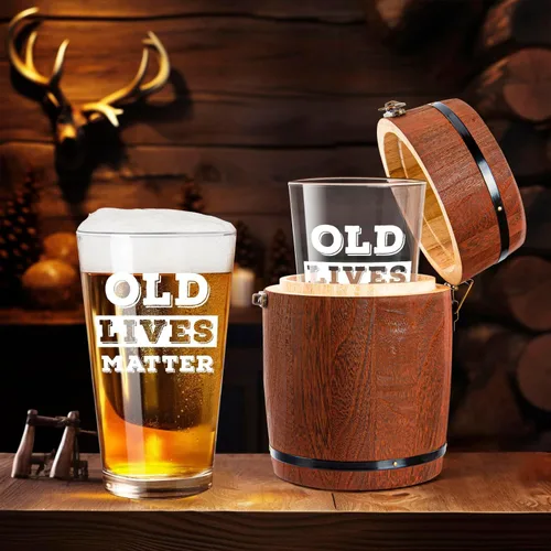 Miniatura 4 de LIGHTEN LIFE Old Lives Matter - Vaso de cerveza de 16 onzas, regalo único de anciano, en caja de barril valioso, vaso de cerveza de cumpleaños