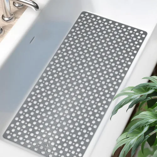 Miniatura 2 de Tiamo Tapete TPE para bañera y ducha, tapete grande de 35 x 16 pulgadas, antideslizante, lavable a máquina con agujeros de drenaje, ventosas
