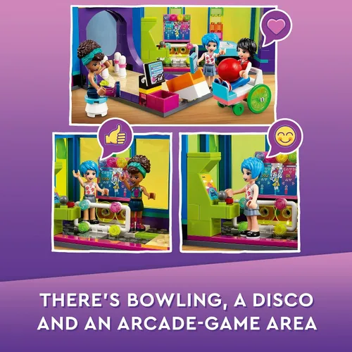 Miniatura 4 de LEGO Friends Roller Disco Arcade Set 41708, juego de bolos de juguete, mini muñeca Andrea incluida, idea de regalo de cumpleaños para niños, niñas