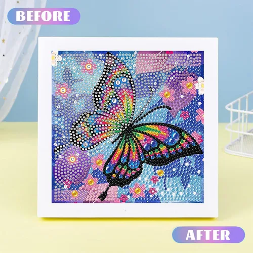 Miniatura 3 de xackcme Kits de pintura de diamantes de mariposa para niños con marco, arte de diamantes de mariposas para niños de 4 a 8 a 12 años, kit de pintura