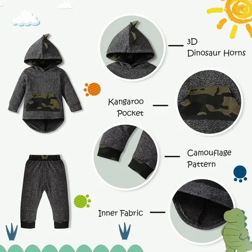 Miniatura 5 de Ropa de bebé niño para niños pequeños, traje de otoño e invierno, sudadera con capucha de manga larga + pantalones, 2 piezas