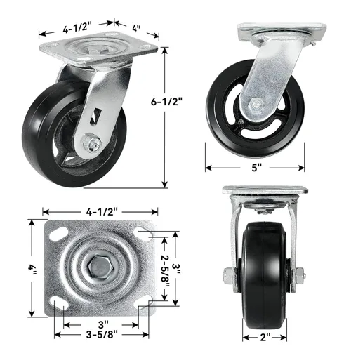 Miniatura 2 de Ruedas industriales de 5 x 2 pulgadas, rueda de goma en hierro fundido, juego de 4 ruedas resistentes con capacidad de hasta 1800 libras