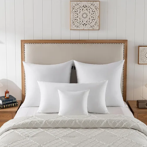 Miniatura 5 de basic home Insertos de Almohadas Decorativas de 12x20 - Insertos de Almohadas de Plumas de Plumón - Oblongo - Tela de Algodón - Juego de 2 - Blanco.