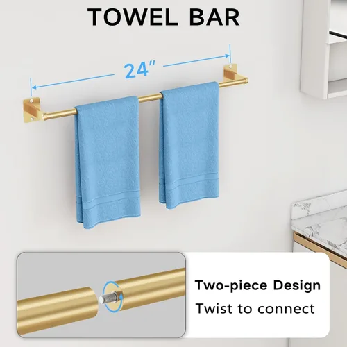Miniatura 2 de KLJKPA - Juego de accesorios de baño, juego de 4 piezas de accesorios de baño dorados, barra de toalla de 24 pulgadas, toalleros para baño, ganchos