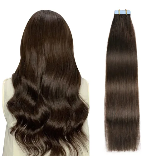 Miniatura 34 de SUYYA - Extensiones de cabello adhesivas de color borgoña; cabello humano 100 % real; extensiones de cabello adhesivas, invisibles, lacias y sin