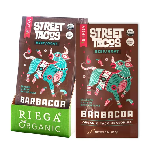 Riega Street Taco Seasoning, mezcla de especias mexicanas orgánicas para cocinar comidas auténticas, barbacoa, paquetes de 0.9 onzas, 8 unidades