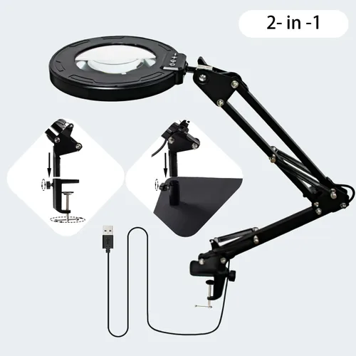Miniatura 3 de 12 lupas con luz y soporte, lupa con luz manos libres, 2 en 1 y 5 modos de color con luz LED, lámpara de lectura de aumento para manualidades