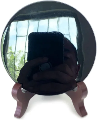 Miniatura 8 de Polar Jade Espejo de adivinación de obsidiana negra (4.3 pulgadas con soporte de madera)