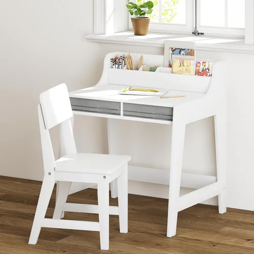 Miniatura 10 de UTEX Juego de escritorio y silla para niños, escritorio de estudio para niños con cubos de almacenamiento, mesa de estudio para niños de madera