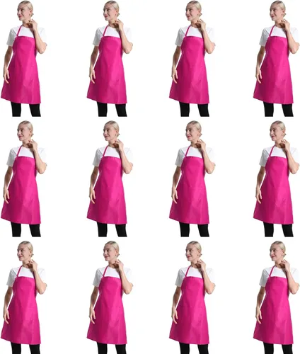 12 delantales con babero a granel color rosa intenso para mujeres, hombres, adultos y niñas, unisex con 2 bolsillos, delantal para hornear cocina,