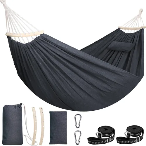 Miniatura 13 de Chihee - Hamaca de algodón grande y transpirable para acampar, con capacidad de hasta 660 libras, portátil, con barra separadora desmontable