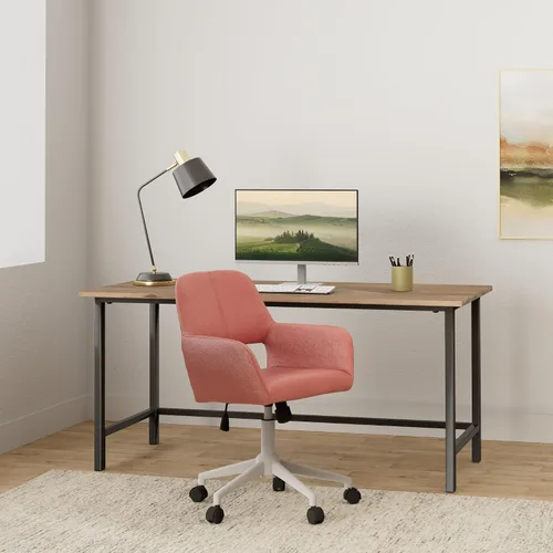 Miniatura 2 de Silla de oficina de terciopelo rosa rosa, silla giratoria ajustable de altura media, silla de computadora con ruedas modernas para oficina en casa