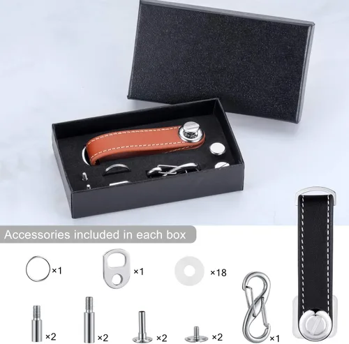 Miniatura 5 de 2 juegos de cuero organizador de llaves compacto plegable para llaves de bolsillo hasta 16 para hombres regalo del día del padre (negro, marrón)
