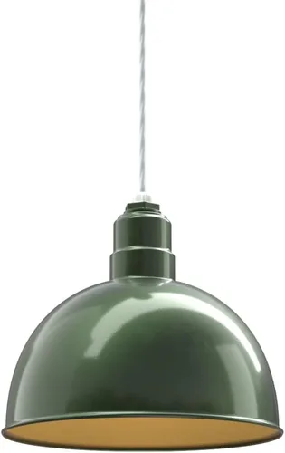 Miniatura 69 de Steel Lighting Co. Colgante de cuenco rosa Lámpara montada en el techo Cúpula de 15 pulgadas vástago de 12 pulgadas Estilo granero de acero