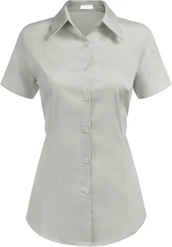 Miniatura 9 de HOTOUCH - Camisas básicas con botones para mujer de manga corta elásticas con cuello de botón para mesera y trabajo