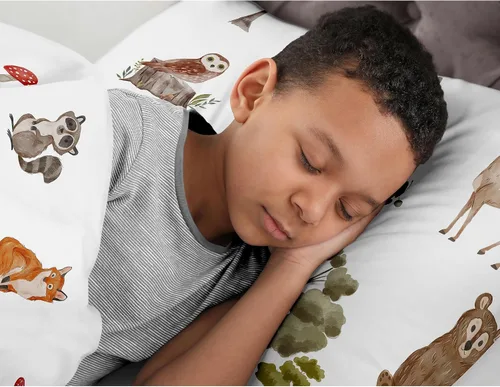 Miniatura 4 de Sweet Jojo Designs Juego de edredón de bosque forestal con animales para niños y niñas, unisex, tamaño Queen, edredón de tamaño completo para niños