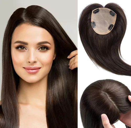 Miniatura 9 de MorningWigs Cubrecabello humano real para mujer, piezas de cabello de 4.7 x 5.1 in, base de seda completa con 3-4 clips para adelgazar el cabello