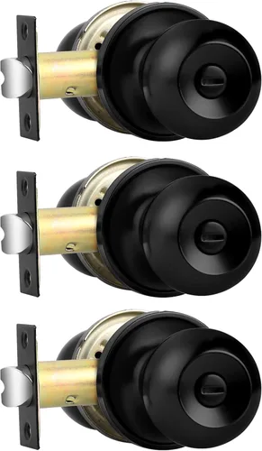 Miniatura 17 de Probrico Cerraduras de puerta de privacidad estilo bola redonda, pomos de puerta interiores negro mate para dormitorio y baño, pomos de puerta sin