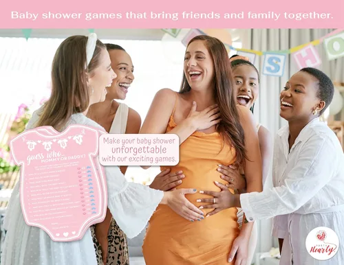 Miniatura 3 de Juegos de Baby Shower de Party Hearty para Niña, 50 piezas Juego de Adivina quién es la mamá o el papá en rosa, tarjetas de actividad divertidas