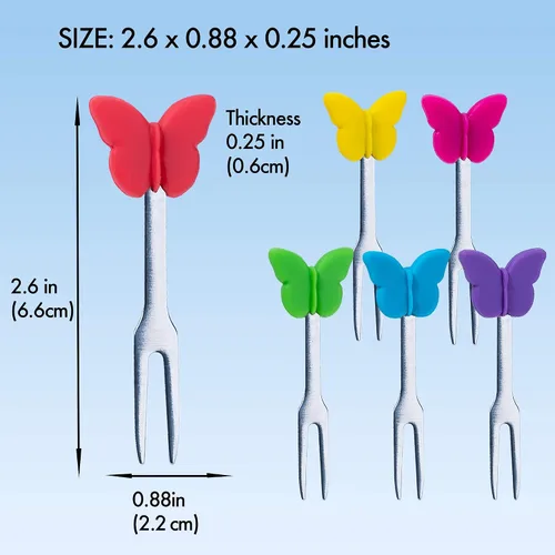 Miniatura 5 de Tenedores de cóctel, 6 tenedores de aperitivos, mariposas, tenedores pequeños de acero inoxidable y silicona para frutas, queso, aperitivos