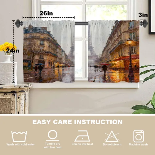 Miniatura 5 de Cortinas opacas de cocina con pintura al óleo de Europa rosa y negra para ventanas, cenefas opacas modernas de torre Eiffel de poliéster multicapa