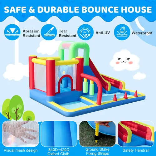 Miniatura 6 de Casa Inflable, Casa Inflable Saltarina para Niños, Castillo Saltarín 8 en 1 con Soplador, Casa Saltarina para Niños con Tobogán para Interiores
