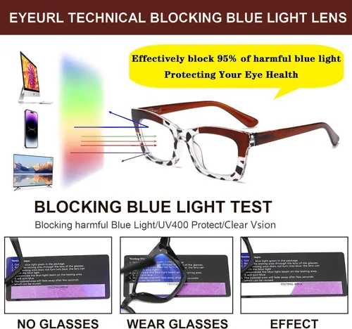 Miniatura 5 de Hubeye Oprah Style - Lentes de lectura para mujeres y hombres, bloqueo de luz azul, para computadora con bisagra de resorte Negro+leopardo