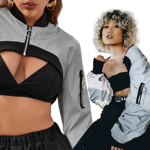 Miniatura 4 de Ypser - Blusa reflectante para rave, crop top, de manga corta, techwear, para mujer