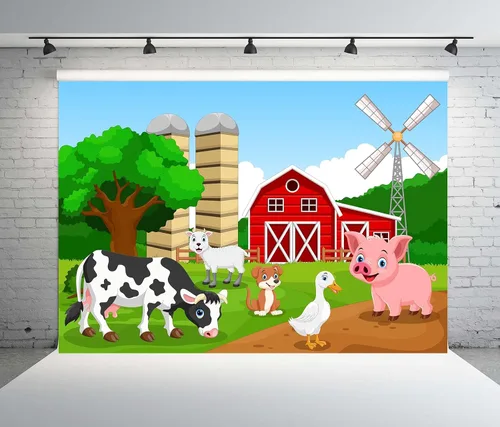 Miniatura 2 de Telón de fondo de tela de 5 x 3 pies con temática de granja para niños, vaquero, vaquera, niño, fotografía al aire libre, sesión de fotos, fiesta