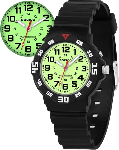Miniatura 9 de SOCICO Reloj analógico para niños y niñas, resistente al agua, con banda suave, reloj de pulsera de tiempo de aprendizaje, fácil de leer para niños