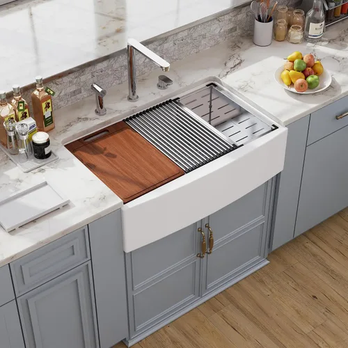 Miniatura 11 de Farm - Fregadero de cocina reversible con 24 unidades, color blanco, 24 x 18 pulgadas, delantal frontal de porcelana blanca, de cerámica y arcilla
