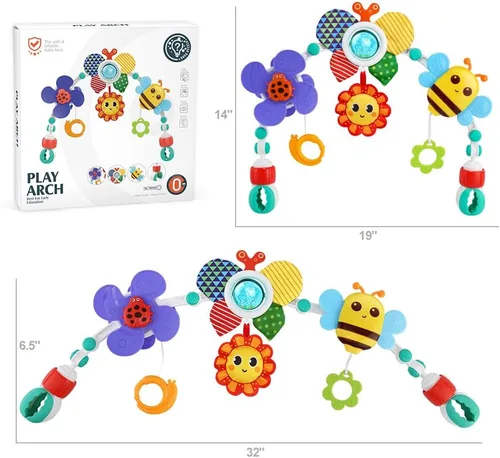 Miniatura 6 de Juguetes de Arco para Cochecito de Bebé, Móvil Ajustable para Cuna para Moisés con Accesorios de Juego Sensorial y Juguetes Colgantes, Juguetes