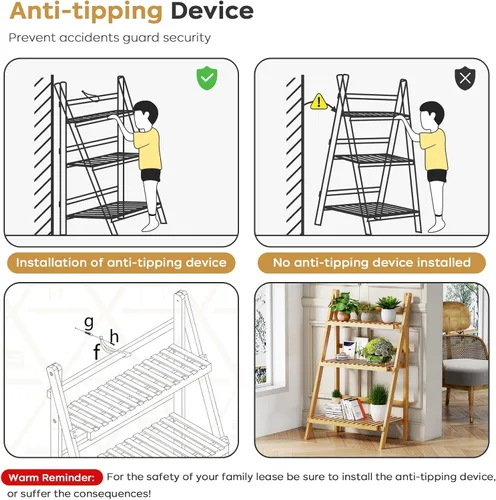 Miniatura 6 de OAKVIVO - Estantería de escalera plegable de 39.4", Estantería de bambú de 3 niveles, para macetas, estante de exhibición en forma de escalera