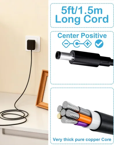 Miniatura 5 de Adaptador de corriente de 5V 2A para Yealink T54W compatible con Yealink Phone T54W, T46U, T57W, T48U, T46S, T53W, MP54, MP56, cable de alimentación