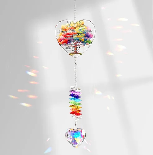 Miniatura 11 de Atrapasoles de 15 aniversario para parejas, esposa, marido, 15 años de matrimonio, decoración colgante de cristal, corazón, arco iris, recuerdo