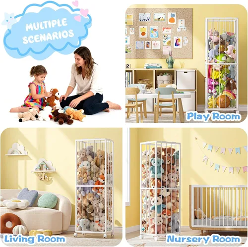 Miniatura 7 de Fixwal Tubo de metal para almacenamiento de animales de peluche, extra grande, organizador de juguetes para niños, con banda elástica y red