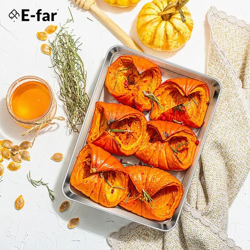 Miniatura 7 de E-far Mini bandeja para horno tostador, bandeja para hornear galletas de acero inoxidable de 9.4 x 7.3 pulgadas, bandeja pequeña de metal no tóxico