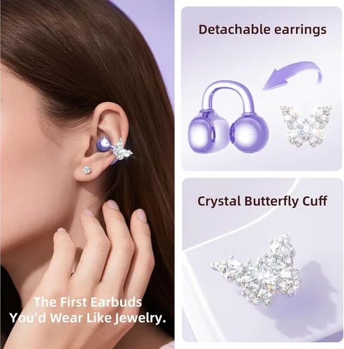 Miniatura 2 de Kinglucky Gen2 Auriculares de clip con aretes de mariposa, carga y almacenamiento sin quitar los aretes, ajuste cómodo y 50 horas de reproducción