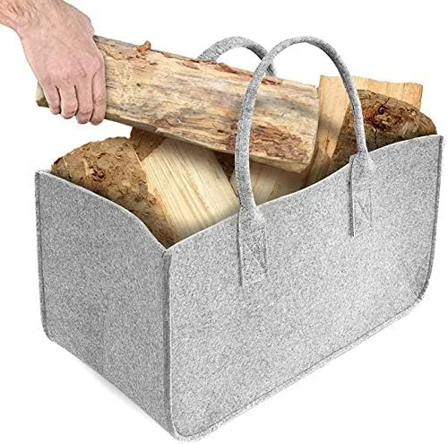 Miniatura 8 de Chimenea Fieltro De Madera Bolsa De Almacenamiento Cesta Estante Leña Bolsillo,Fieltro Plegable Leña Titular Cesta Negro