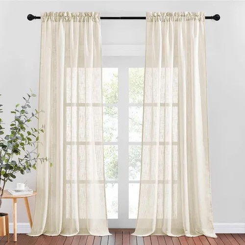Miniatura 9 de NICETOWN Cortinas traslúcidas cortas para dormitorio, 45 pulgadas de largo, con textura de lino, cortinas semitransparentes de gasa que mantienen