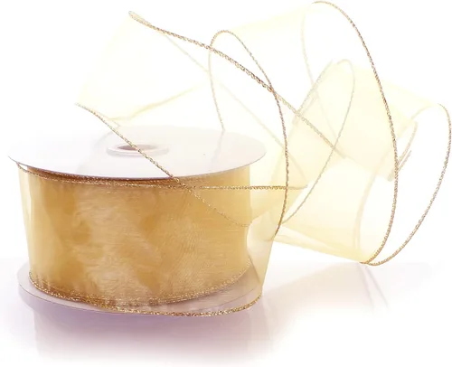 Miniatura 28 de Cinta de organza transparente con alambre de 2.5 pulgadas, color plateado de 10 yardas