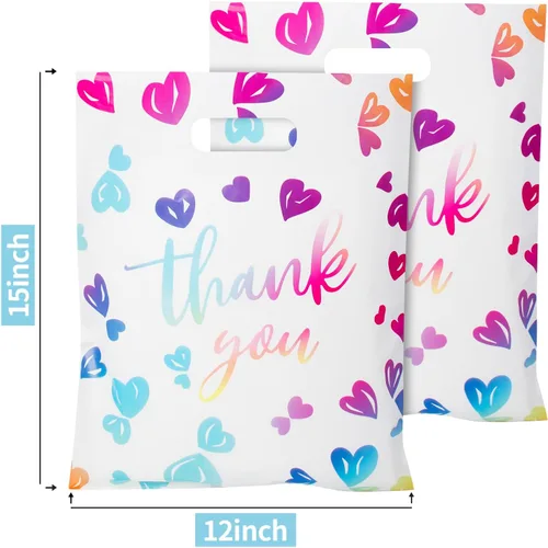 Miniatura 2 de 100 PCS Bolsas de Agradecimiento para Negocios Pequeñas, Bolsas de Regalo de Mercancía de Compras de Plástico de 2.36 Mil con Asas para Favores de M