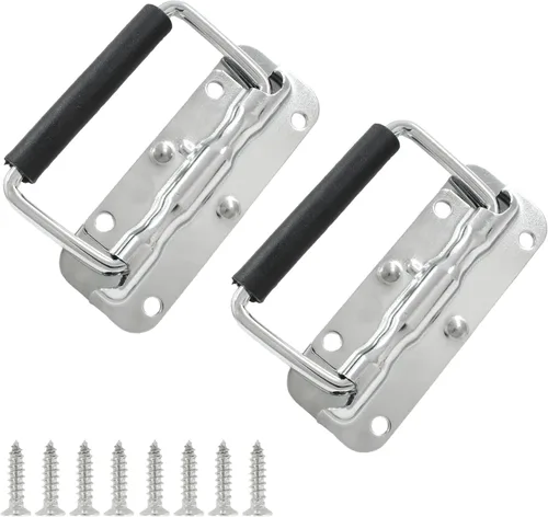 Miniatura 6 de Litoexpe 2 asas con resorte de 4.3 pulgadas, mango negro resistente, mango de pecho de acero inoxidable con agarre de goma, asas plegables