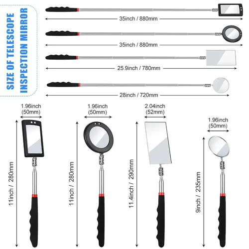 Miniatura 2 de 4 Piezas Espejo de Inspección Telescópico Espejo de Inspección Telescópico con Luz LED Flexible Herramienta para Verificación y Observación